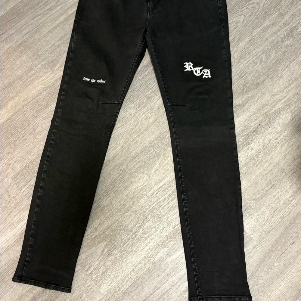 RtA Black Jeans with White Gothic Logos